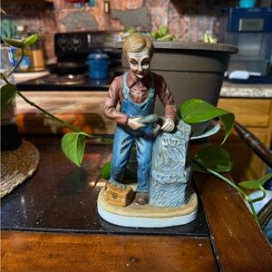 Handcrafted Artisan Figurine in Blue and Brown